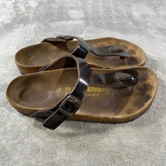 Birkenstock Gizeh Toe Sandals Womens Size 39 US 8.5 Brown Leather Comfort Casual - Picture 1 of 11